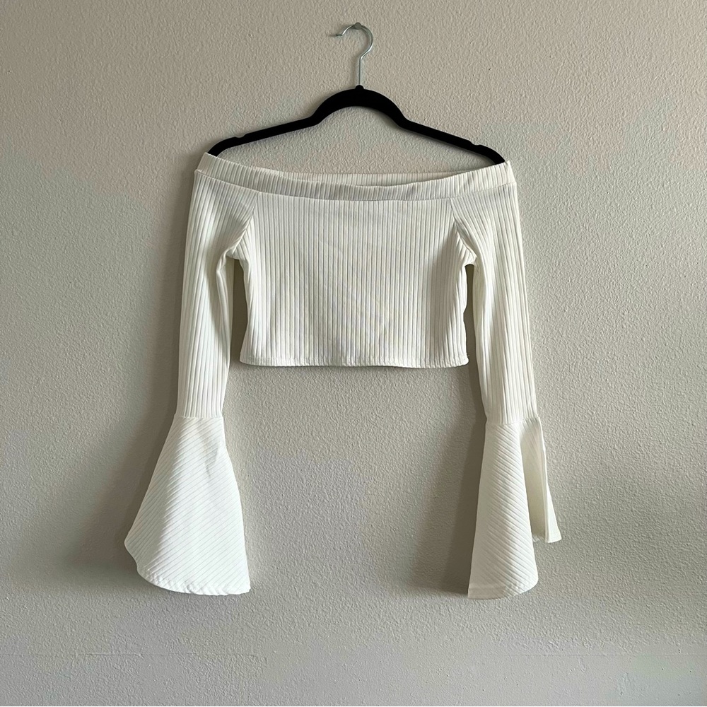 Missguided | Off Shoulder Bell Sleeve Cropped Top